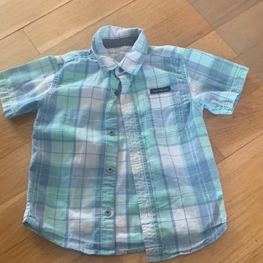 Calvin Klein Jeans Boys Plaid Button-Down Shirt in Light Blue & Mint